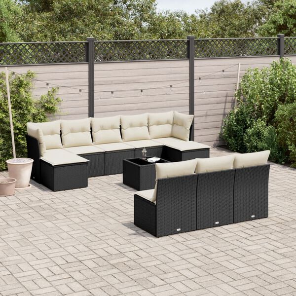 vidaXL Salon de jardin 11 pcs avec coussins noir r&eacute;sine tress&eacute;e