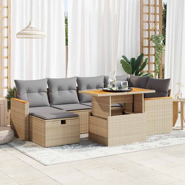 vidaXL Salon de jardin avec coussins 8 pcs beige r&eacute;sine tress&eacute;e