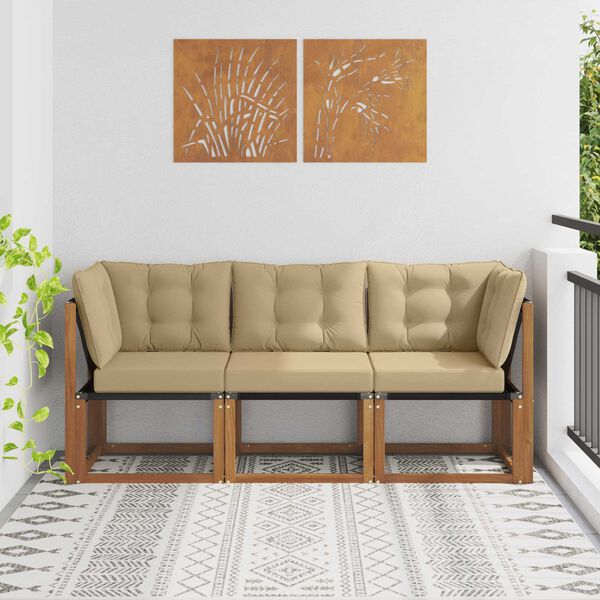 vidaXL Canap&eacute; d&rsquo;ext&eacute;rieur milieu et coin avec coussin 3 Pi&egrave;ce Naturel