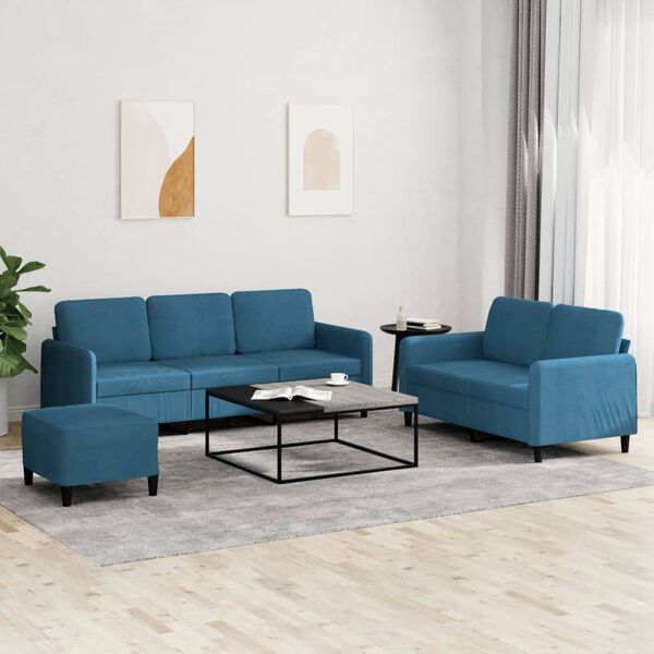 vidaXL Ensemble de canap&eacute;s 3 pcs bleu velours
