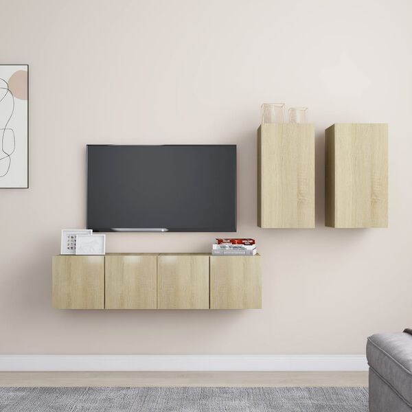 vidaXL Ensemble de meubles TV 4 pcs Ch&ecirc;ne sonoma Bois d'ing&eacute;nierie