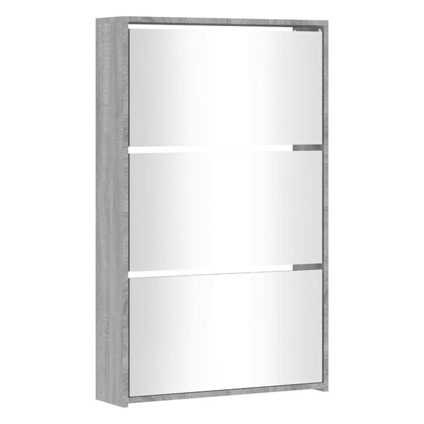 vidaXL Armoire &agrave; chaussures miroir 3 niveaux Sonoma gris 63x17x102,5cm