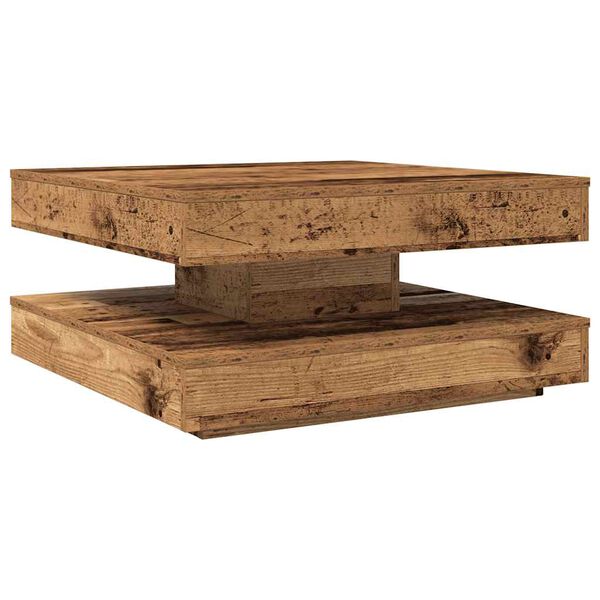 vidaXL Table basse rotative &agrave; 360 degr&eacute;s vieux bois 70x70x34,5 cm