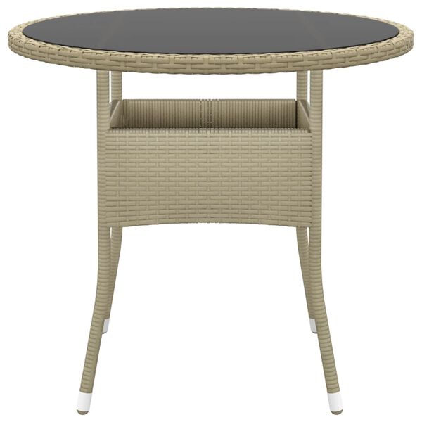 vidaXL Table de jardin Ø80x75 cm Verre trempé/résine tressée Beige
