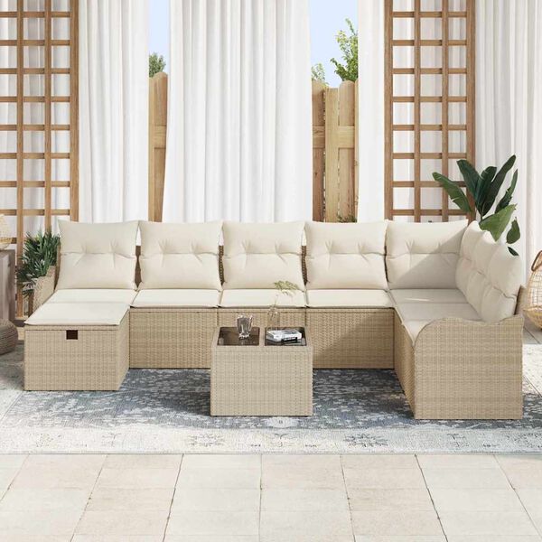 vidaXL Ensemble de canap&eacute; de jardin 9 pcs Beige Poly rotin