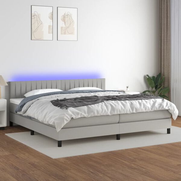 vidaXL Sommier &agrave; lattes de lit matelas LED Gris clair 200x200 cm Tissu