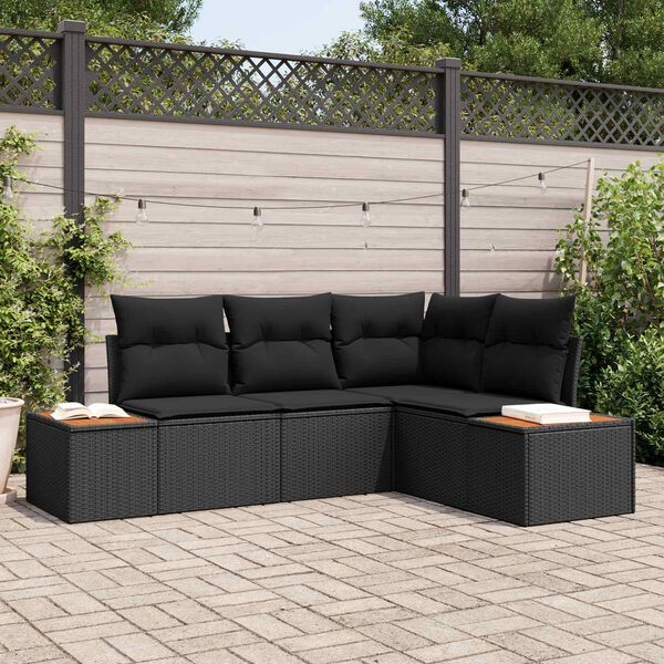 vidaXL Ensemble de canap&eacute; de jardin avec coussin 4 pcs Noir Polyrotin