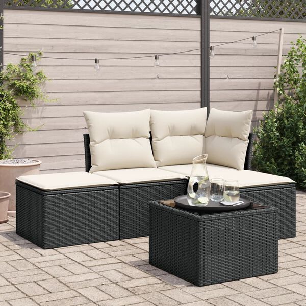 vidaXL Salon de jardin 5 pcs avec coussins noir r&eacute;sine tress&eacute;e