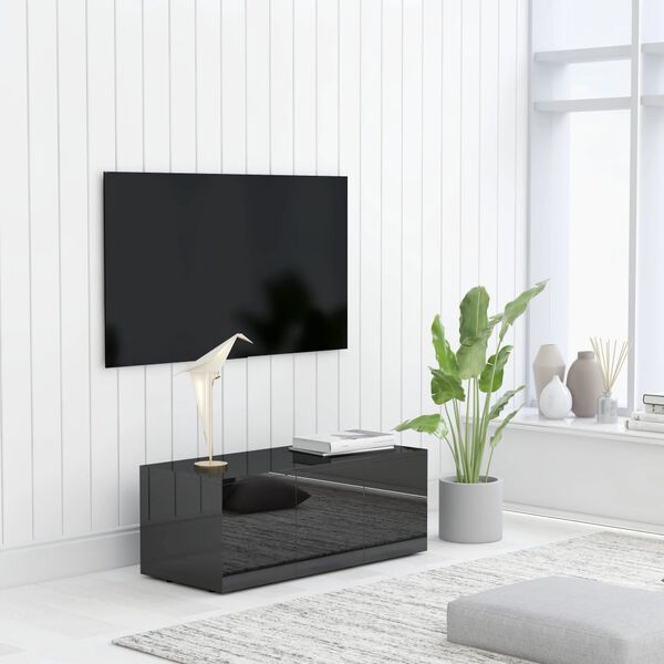 vidaXL Meuble TV Noir brillant 80x34x30 cm Bois d'ing&eacute;nierie