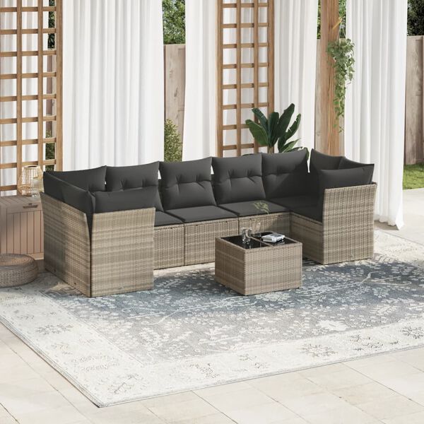 vidaXL Salon de jardin 8 pcs avec coussins gris clair r&eacute;sine tress&eacute;e