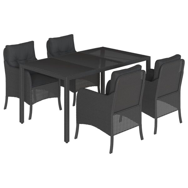 vidaXL Ensemble &agrave; manger de jardin coussins 5pcs Noir R&eacute;sine tress&eacute;e