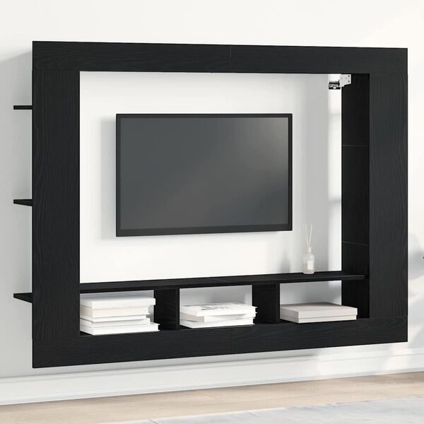 vidaXL Meuble TV Ch&ecirc;ne noir 152 x 22 x 113 cm Bois d'ing&eacute;nierie
