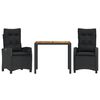 vidaXL Ensemble &agrave; manger de jardin avec coussins 3 pcs Noir