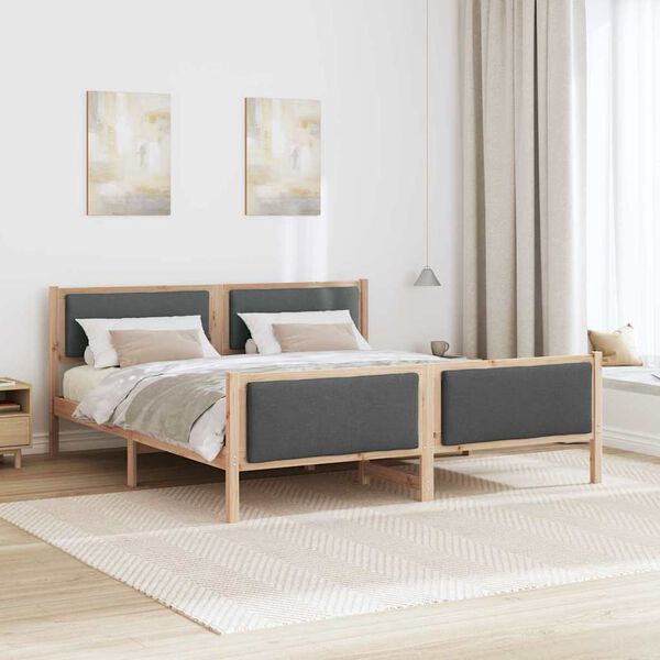 vidaXL Cadre de lit avec t&ecirc;te de lit Gris fonc&eacute; 200 x 200 cm tissu