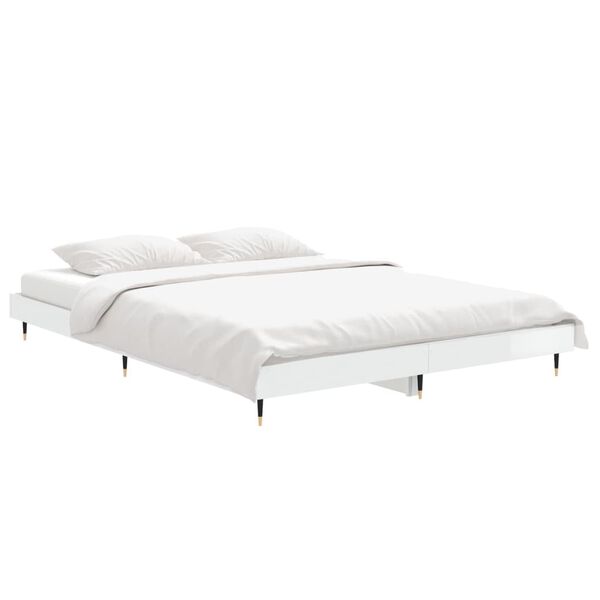 vidaXL Cadre de lit sans matelas blanc brillant 135x190 cm