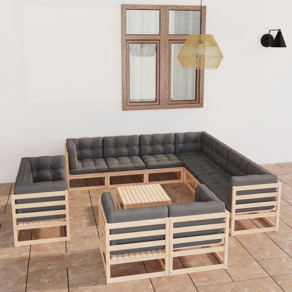 vidaXL Salon de jardin 12 pcs avec coussins Bois de pin massif