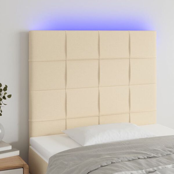 vidaXL T&ecirc;te de lit &agrave; LED Cr&egrave;me 90x5x118/128 cm Tissu
