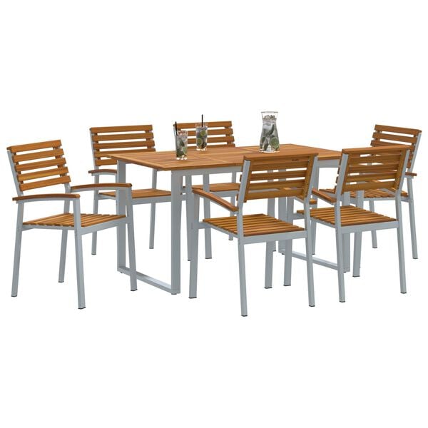 vidaXL Ensemble de salle à manger pour jardin 7 pcs Gris et marron