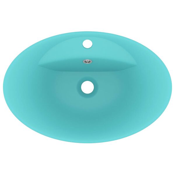 vidaXL Lavabo ovale &agrave; trop-plein Vert clair mat 58,5x39 cm C&eacute;ramique