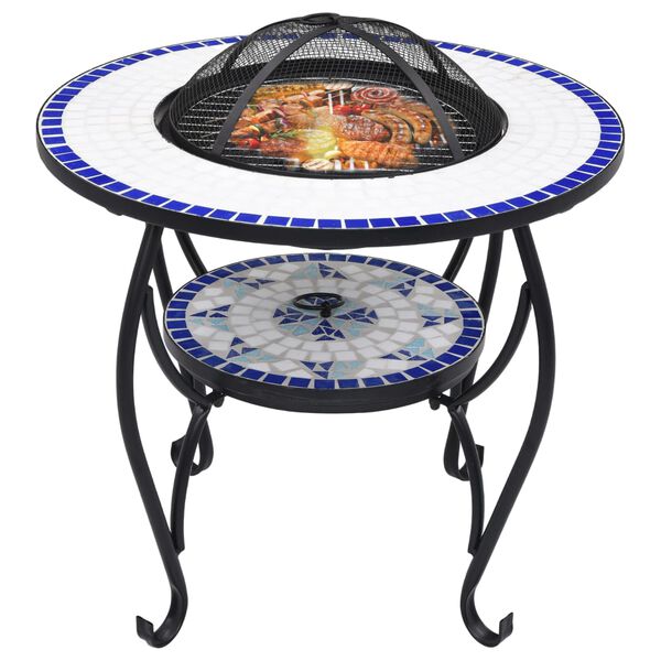 vidaXL Table de foyer mosaïque Bleu et blanc 68 cm Céramique