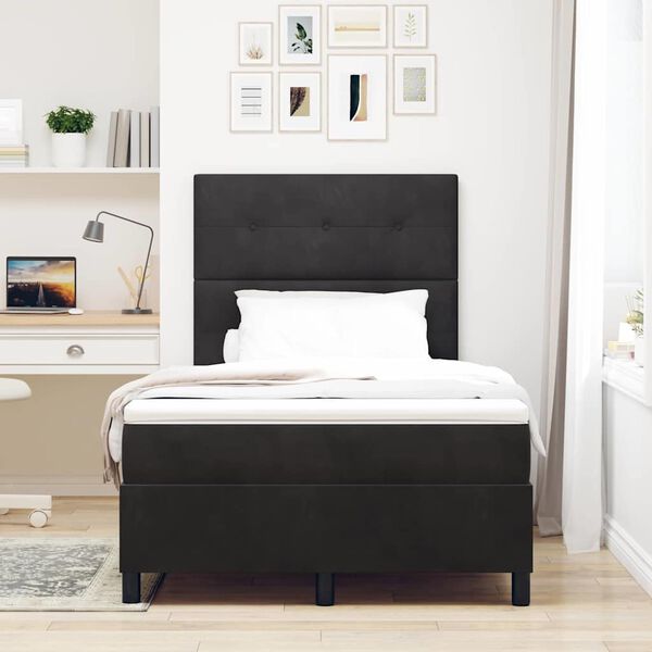vidaXL Lit &agrave; ressorts avec matelas Noir 120 x 190 cm Velours