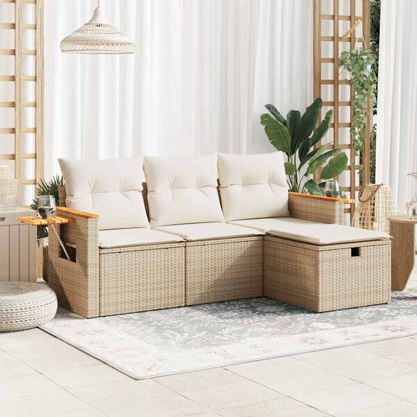 vidaXL Salon de jardin avec coussins 4 pcs beige r&eacute;sine tress&eacute;e