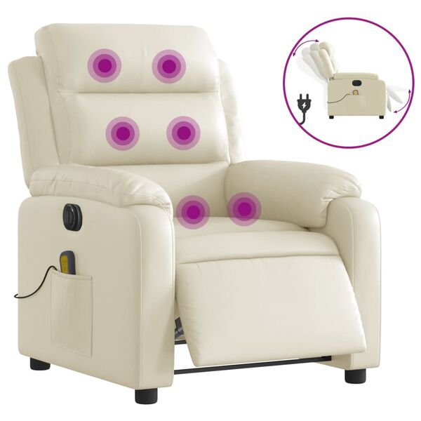 vidaXL Fauteuil de massage inclinable &eacute;lectrique cr&egrave;me similicuir