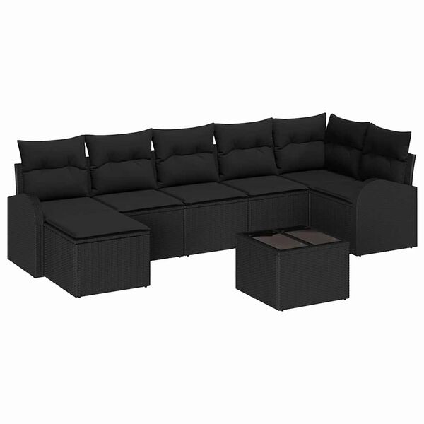 vidaXL Ensemble de canap&eacute; de jardin avec coussin 8 pcs Noir Poly rotin