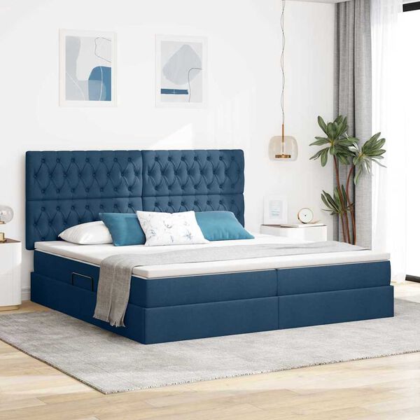 vidaXL Lit avec rangement et matelas Bleu 200 x 200 cm Polyester