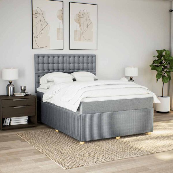 vidaXL Sommier &agrave; lattes de lit avec matelas Gris clair 140x200cm Tissu