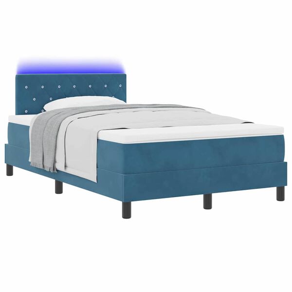 vidaXL Lit &agrave; ressort LED avec matelas Bleu fonc&eacute; 120 x 190 cm Velours