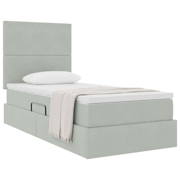 vidaXL Lit avec rangement et matelas Gris clair 90 x 200 cm Velours