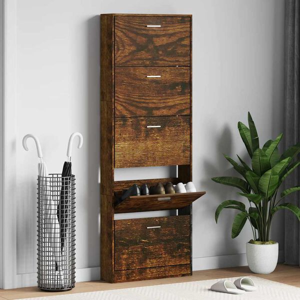 vidaXL Armoire &agrave; chaussures Ch&ecirc;ne fum&eacute; 59x17x169 cm Bois d'ing&eacute;nierie