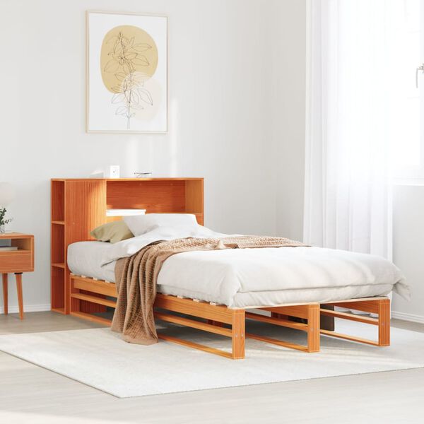 vidaXL Lit biblioth&egrave;que sans matelas cire marron 75x190 cm bois massif