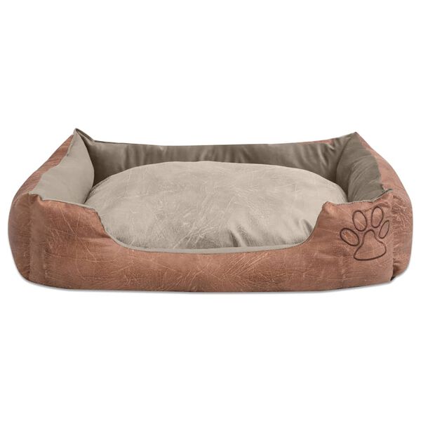 vidaXL Lit pour chiens avec coussin Cuir artificiel PU Taille XL Beige