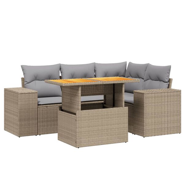 vidaXL Salon de jardin avec coussins 5 pcs beige r&eacute;sine tress&eacute;e