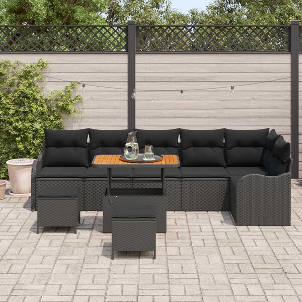 vidaXL Ensemble de canap&eacute; de jardin 9 pcs Noir polyrotin