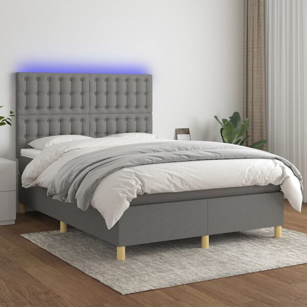 vidaXL Sommier &agrave; lattes de lit et matelas et LED Gris fonc&eacute; 140x190 cm