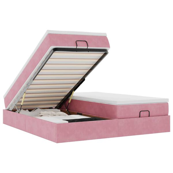 vidaXL Cadre de lit ottoman avec matelas rose 180x200 cm velours