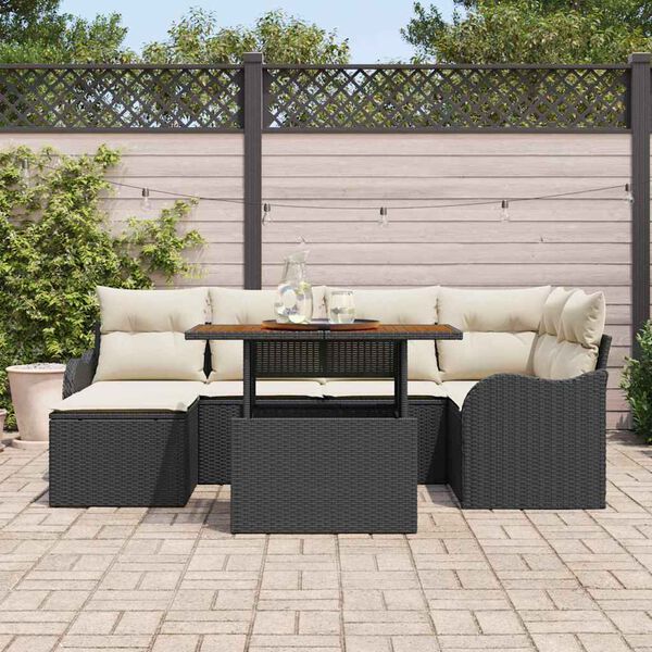 vidaXL Ensemble de canap&eacute; de jardin 7 pcs Noir Poly rotin