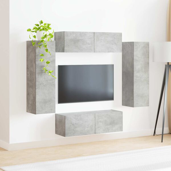 vidaXL Ensemble de meuble TV mural 4 pcs Gris b&eacute;ton Bois d'ing&eacute;nierie