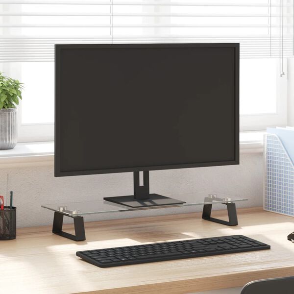 vidaXL Support de moniteur noir 60x20x8 cm verre tremp&eacute; et m&eacute;tal