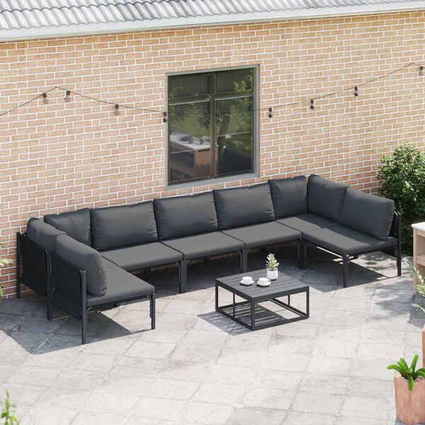vidaXL Ensemble de canap&eacute; de jardin avec coussin 8 pcs Noir Acier