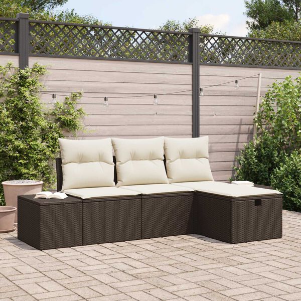 vidaXL Ensemble de canap&eacute; de jardin 4 pcs Marron Poly rotin