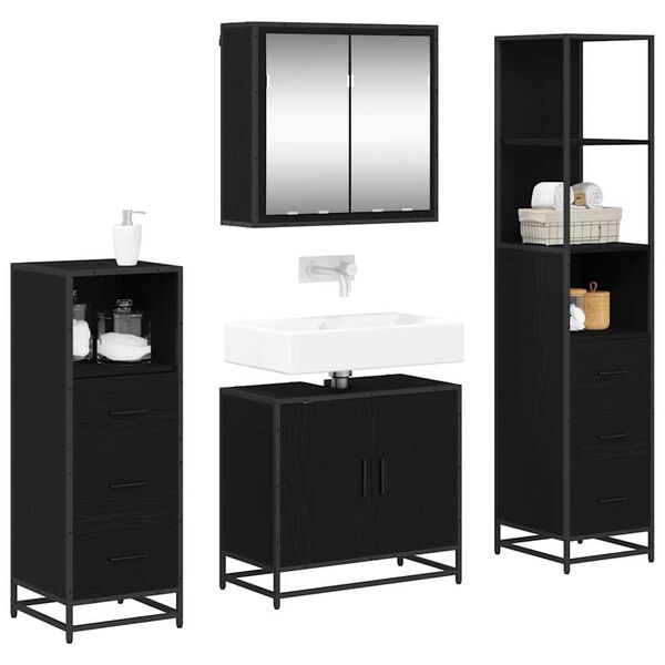 vidaXL Ensemble de mobilier de salle de bain 4 pcs Ch&ecirc;ne noir