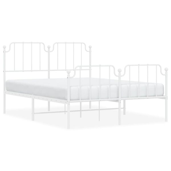 vidaXL Cadre de lit m&eacute;tal sans matelas et pied de lit blanc 140x190 cm