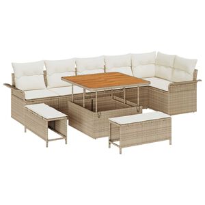 vidaXL Ensemble de canap&eacute; de jardin avec coussin 9 pcs Beige polyrotin