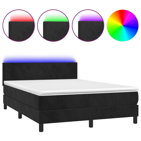 vidaXL Sommier &agrave; lattes de lit avec matelas LED Noir 140x200cm Velours