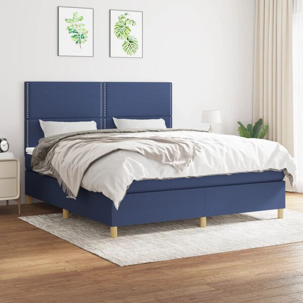 vidaXL Sommier &agrave; lattes de lit avec matelas Bleu 180x200 cm Tissu
