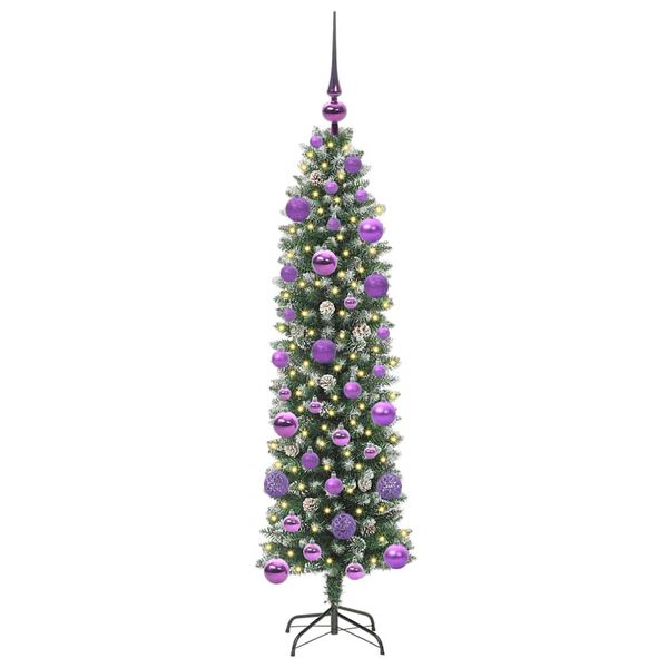 vidaXL Arbre de No&euml;l artificiel slim avec 150 LED Vert et blanc 120 cm